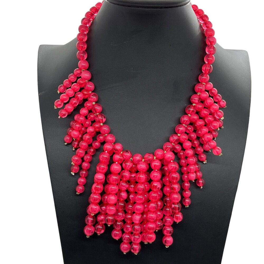 Anna & Ava Necklace Beaded Statement Bold Pink Colored Acrylic New W/ Tag Funky